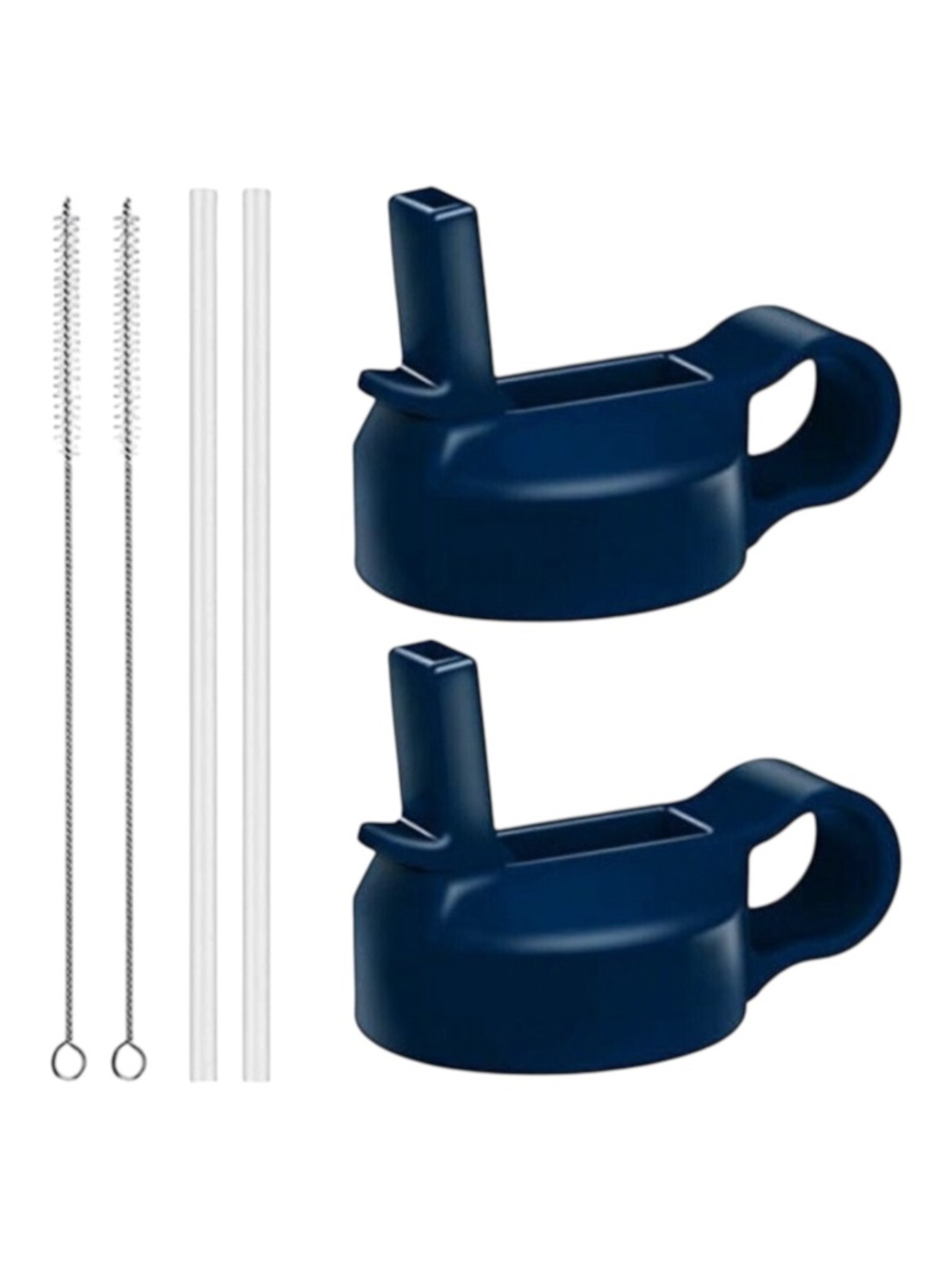 2 Pack Flgoo Straw Lid for Wide Mouth Water Bottle w/ Straws & Brushes in BLUE